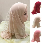 SPRING PARK Muslim Girls Kids Hijab Islam Headscarf Mesh Scarf Head Cover Children