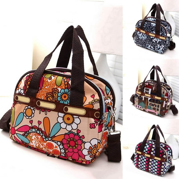 SPRING PARK Nylon Shoulder Bag Multi Pocket Zipper Tote Floral Print Crossbody Shoulder Handbag