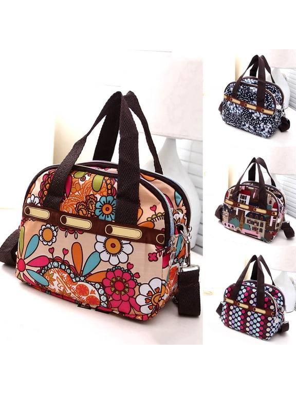 Nylon Shoulder Bag Multi Pocket Zipper Tote Floral Print Crossbody Shoulder Handbag