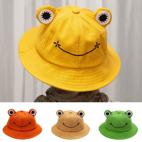 SPRING PARK Packable Cute Frog Printed Fisherman Foldable Bucket Sun Hat for Kids Teen Girls