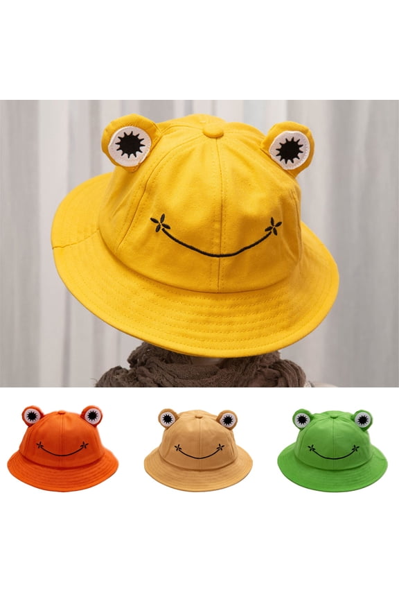 Packable Cute Frog Printed Fisherman Foldable Bucket Sun Hat for Kids Teen Girls