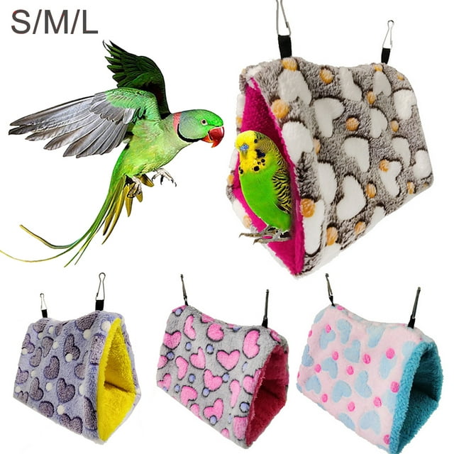 SPRING PARK Parrot Nest Soft Warm Bird Cage Pet Birds Bed Windproof Plush Heart Print Hammock Hanging Swing Bed Cave Nests Cages Hanging Hut Tent