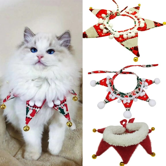 SPRING PARK Pet Christmas Snowflake Star Shape Collar with Bell for Cats and Small Animals