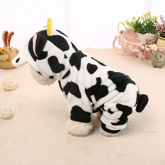 SPRING PARK Pet Dog Autumn Winter Warm Cartoon Cow Design 4/Legs Hoodie Jumpsuit Puppy Coat Sweatshirt Clothes