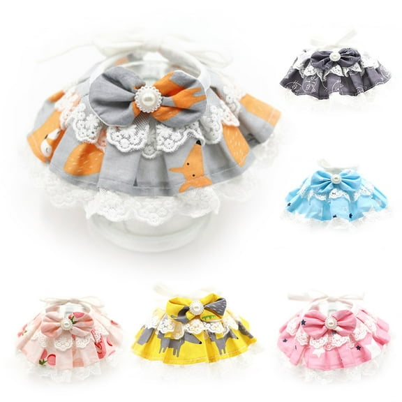 SPRING PARK Pet Dog Cat Turban Bib Cute Floral Print Collar Necklace Lace Bowknot Clothing Decorative
