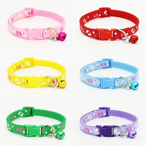 SPRING PARK Pet Dog Collar with Bell Adjustable Paws Pattern Polyester Dog Collar Durable for Dogs, Cats, Puppies