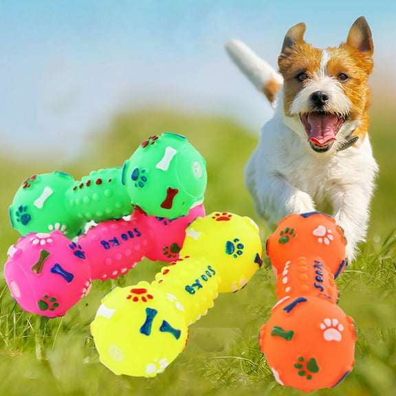 SPRING PARK Pet Dog Puppy Cat Toys–Pet Chew Toy Soft Small Rubber Bone Squeaky Colorful Dot Toy for Puppy Games
