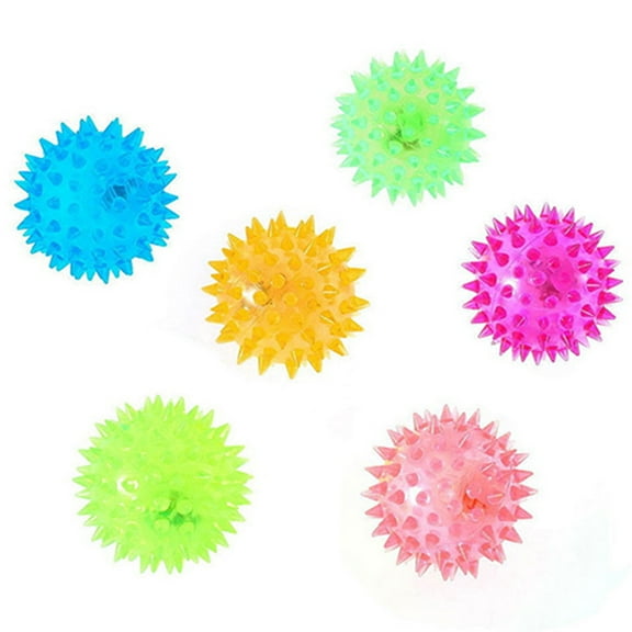 SPRING PARK Pet Dog Puppy LED Light Up Squeaky Rubber Chew Molar Elastic Spike Ball Fun Toy