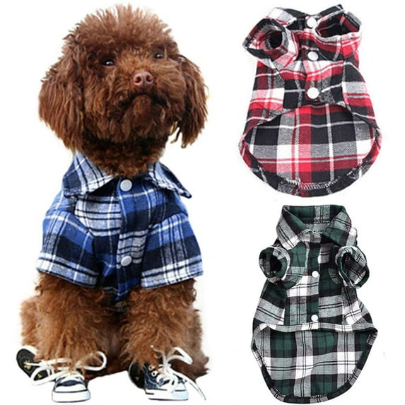 SPRING PARK Pet Dog Puppy Plaid T Shirt Lapel Coat Cat Jacket Clothes Apparel Tops Size XS S M L