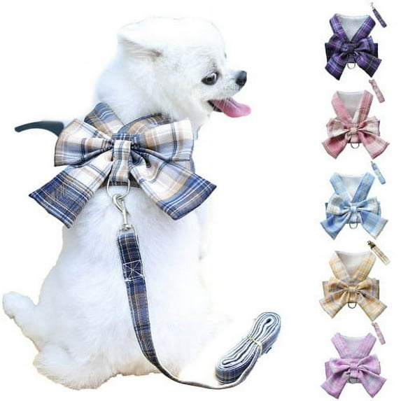 SPRING PARK Pet Harness and Traction Rope Set for Small Dogs Puppy and Cats Outdoor Training and Running with Classic Plaid Pattern