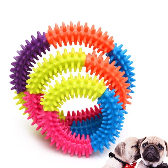 SPRING PARK Pet Molar Bite Toy Dog Puppy Squeaky Chew Toys Tooth Cleaning Round Ring Circle Shape