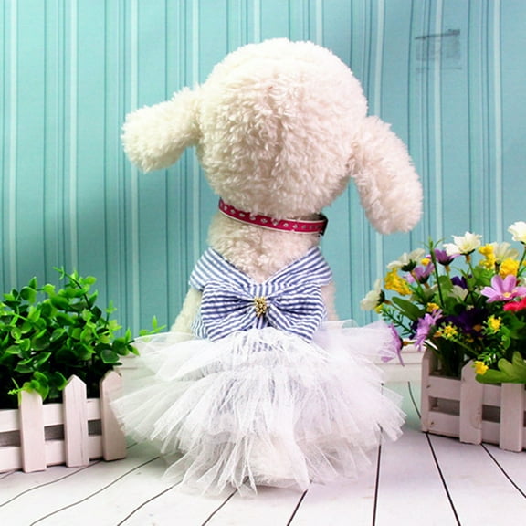 SPRING PARK Pet Striped Pattern Clothes, Sweet Bowknot Small Dog Skirt Girl Tutu Clothing Puppy Cat Sleeveless Apparel Teddy Clothes Dresses for Spring and Summer