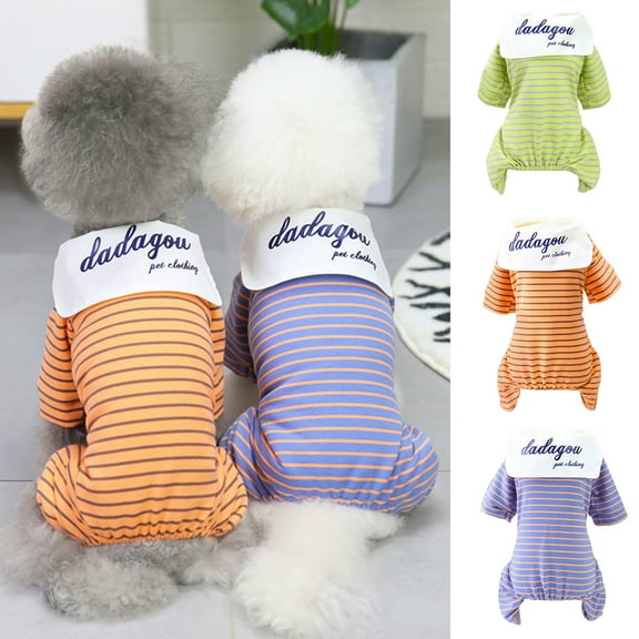 SPRING PARK Pet Stripes Costume Cotton Doggie Jumpsuit Clothes Onesie Sweater Outfit Puppy Jumper Cat Winter Coat Pajamas for Small Medium Large Dogs and Cats