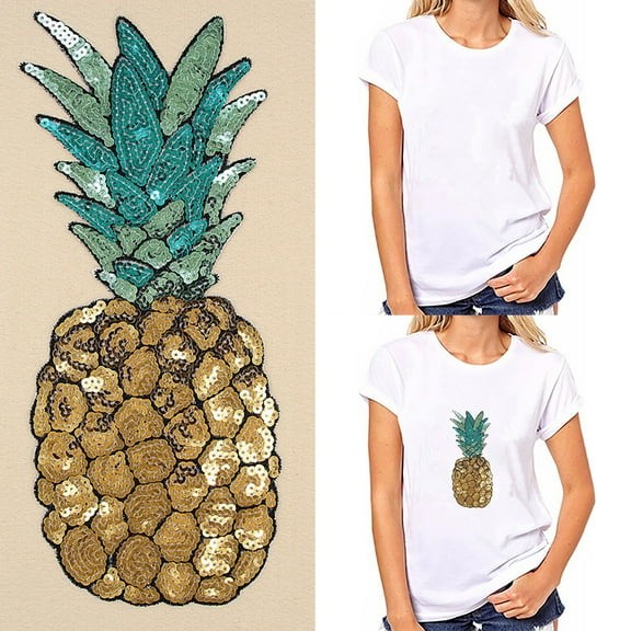 SPRING PARK Pineapple Embroidered Iron on Patch Sequins DIY Clothes Applique Sticker Badge