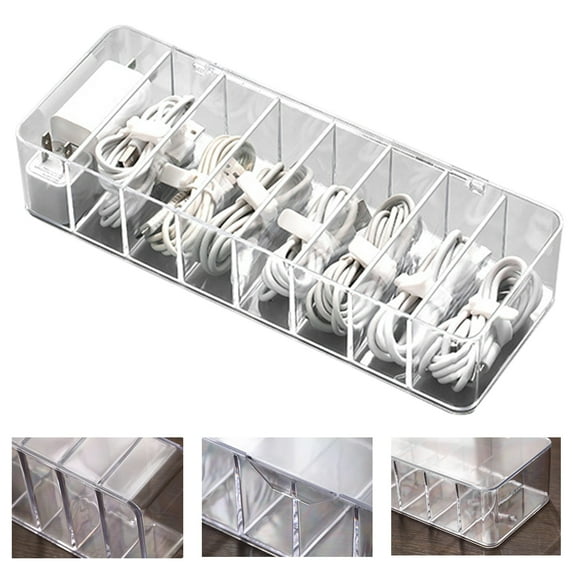 SPRING PARK Plastic Cable Management Box, Clear Power Cord Organizer with Compartments, Electronics Organizer for Office, Home Use, Desk Accessories Storage for Stationery Supplies