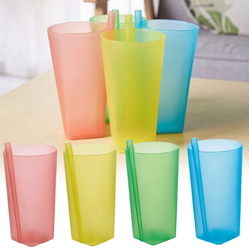 SPRING PARK Plastic Milk Cup with Straw Lid Handle for Kids Adult