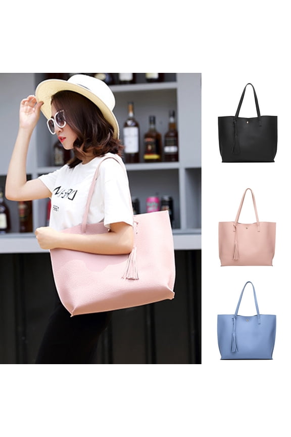 Portable Faux Leather Women's Fashion Large Capacity Tote Shoulder Bag Handbag