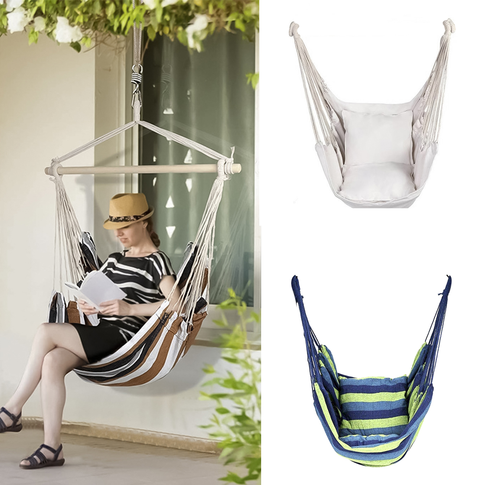 SPRING PARK Portable Hanging Rope Hammock Chair Swing Seat for Yard Bedroom Patio Porch Indoor Outdoor