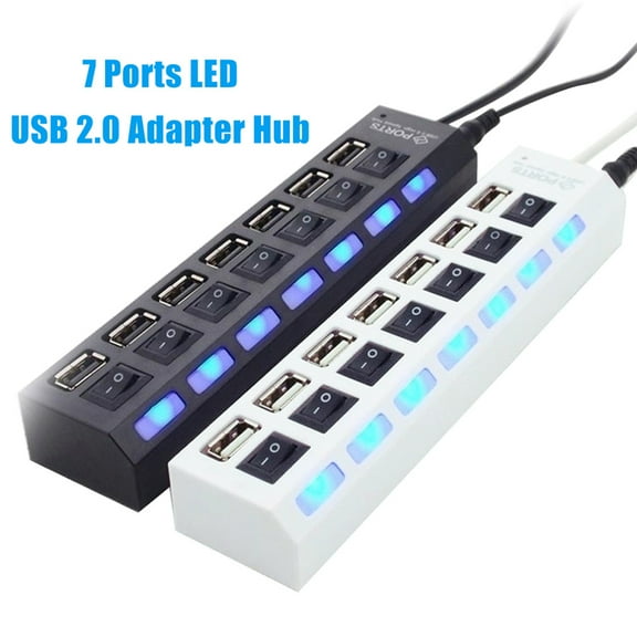 SPRING PARK Portable LED Indicator Light 7 Ports USB 2.0 Adapter Charge Hub with ON / OFF Switch