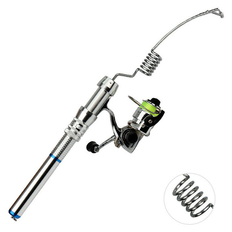 Spring Park Portable Ultra Small Mini Stainless Steel Elastic Fishing Rod and Spinning Wheel Reel Combos, Aluminum Alloy Handle Fishing Pole for River