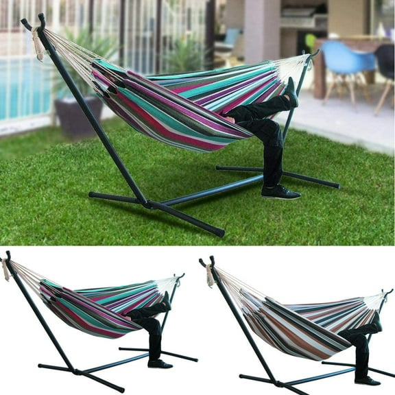 SPRING PARK Premium Garden Camping Stripe Canvas Hammock Portable Hang Bed Outdoor Swing
