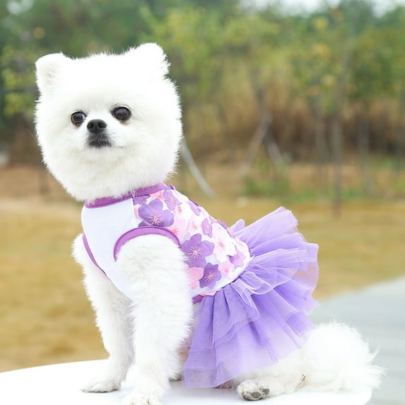 SPRING PARK Princess Dress Flower Printing Layered Net Yarn Dog Dress Tutu Gauze Wedding Skirt for Dogs and Cats