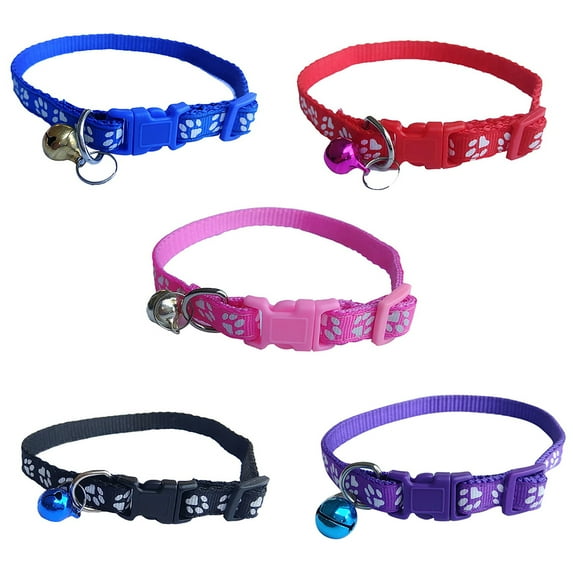 SPRING PARK Puppies Collars, Footprint Design Cat Collar with Bell, Adjustable Soft Collars, Solid & Safe Collars for Dogs
