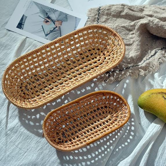 SPRING PARK Rattan Woven Rectangular Storage Baskets for Organizing | Wicker Baskets in Use of Decorative Baskets for Storage, Magazine Basket, Wicker Cube Storage Bins, Pantry Baskets