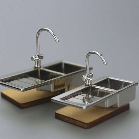 SPRING PARK Realistic Wash Basin Kitchen Double Sink Figurine Miniature Doll House Accessory