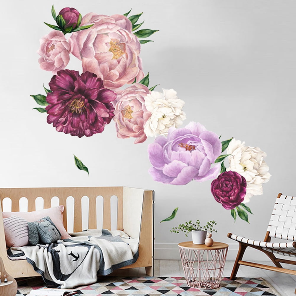 SPRING PARK Removable Peony Wall Stickers Removable Flower Wall Decals