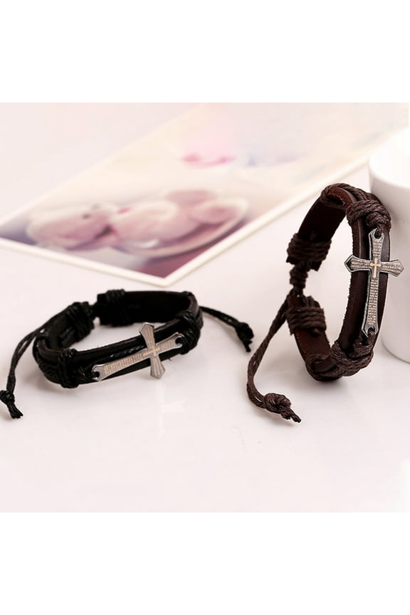 Retro Faux Leather Cross Bracelet Women Bible Scriptures Men Jewelry Adjustable Rope Bracelet