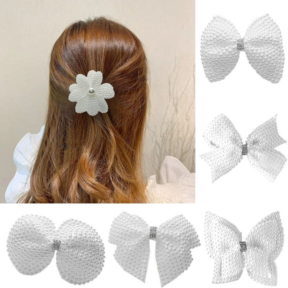 SPRING PARK Rhinestone Hair Bows for Girls Cute Pearls Hair Bow with Hair Clips Beads Hairgrip for Kids Toddlers Teens Children