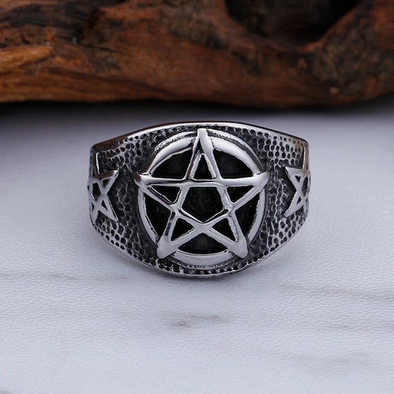 SPRING PARK Rings for Men Steel Five-pointed Star Index Wave Ring Vintage Jewelry Cool Rings for Men
