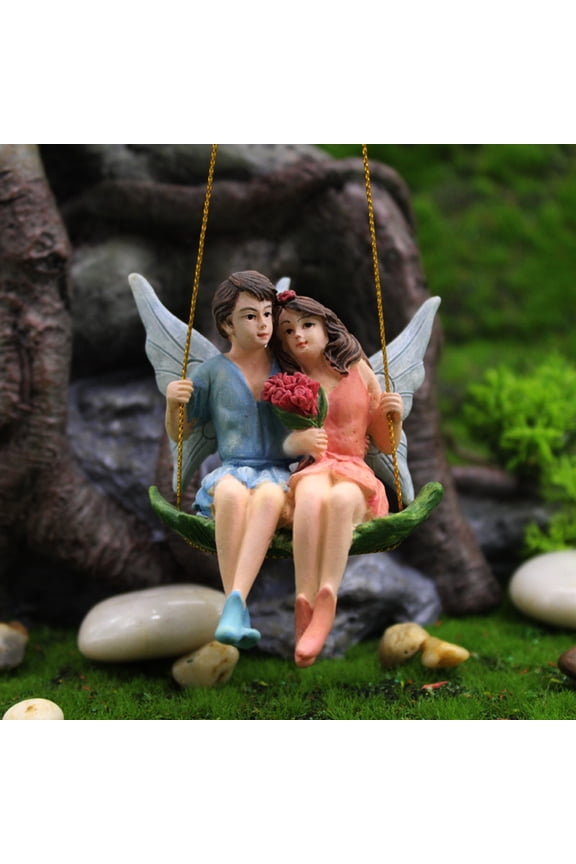 Romantic Couple Swing Flower Fairy Figurines Garden Sculpture Resin Craft Decor