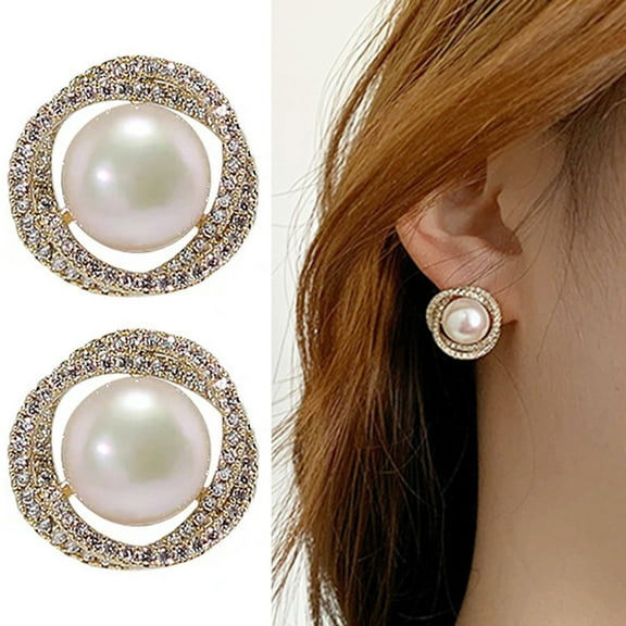 SPRING PARK Round Faux Pearl Silver Plated Stud Earring for Women Earrings Jewelry Gift