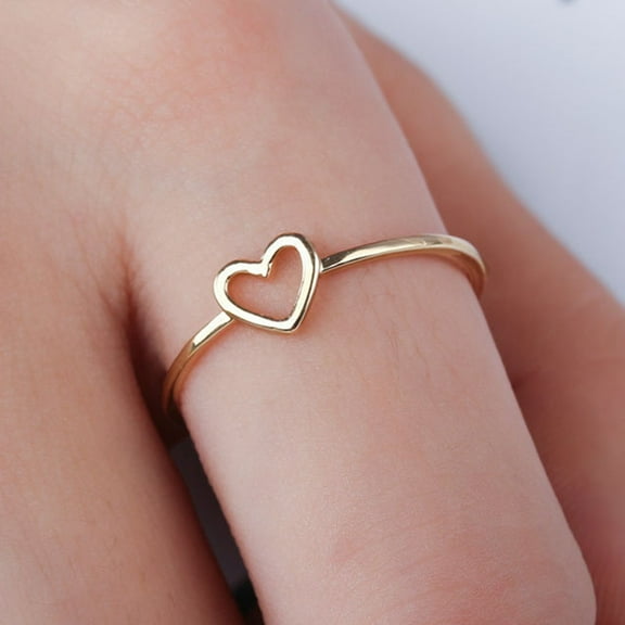 SPRING PARK Round Ring, Women Simple Hollowed-Out Heart Ring Valentine Propose Circlet Jewelry Gift