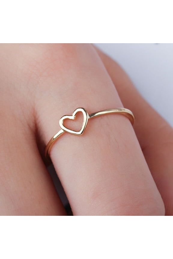 Round Ring, Women Simple Hollowed-Out Heart Ring Valentine Propose Circlet Jewelry Gift