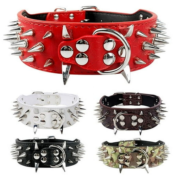 SPRING PARK Sharp Spiked Studded Dog Collar Stylish Faux Leather Dog Collars for Medium & Large Dogs Pitbull,Labrador