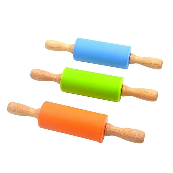SPRING PARK Silicone Rolling Pin - Dough Roller for Pizza, Cookie with Wooden Handle & Nonstick Surface Rolling Pins for Baking
