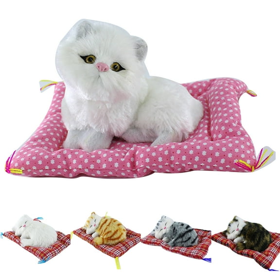 SPRING PARK Simulation Cute Cat Kitten Sound Plush Doll Toy with Sleeping Mat Home Decor