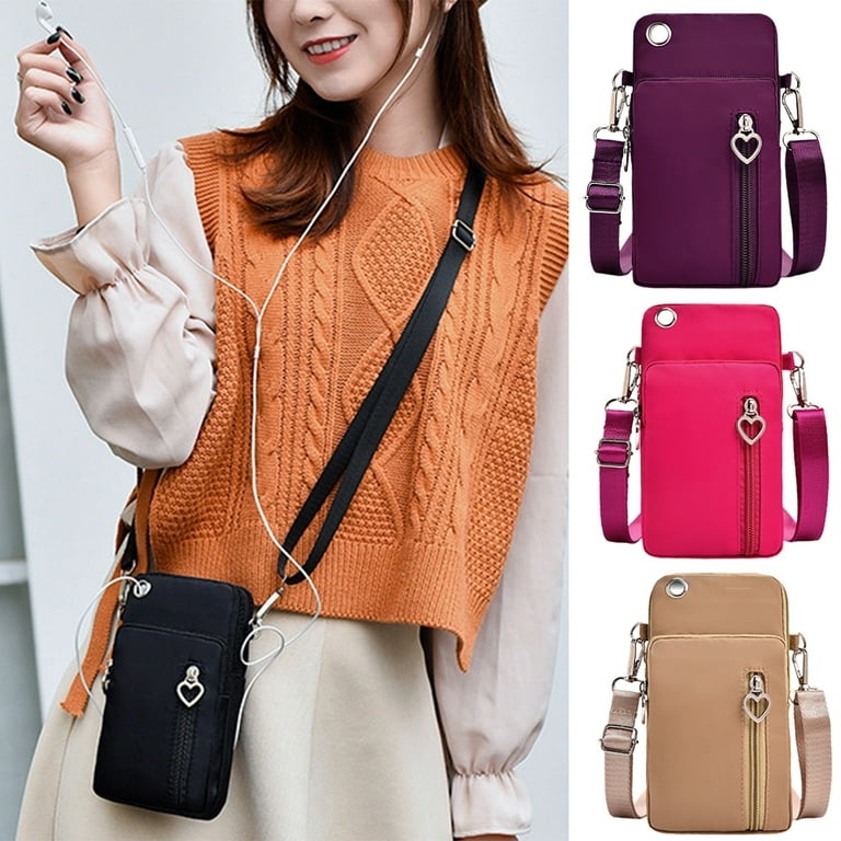 SPRING PARK Small Crossbody Cell Phone Bag for Women Three layer Zipper Shoulder Handbag Wallet Card Hold Purse