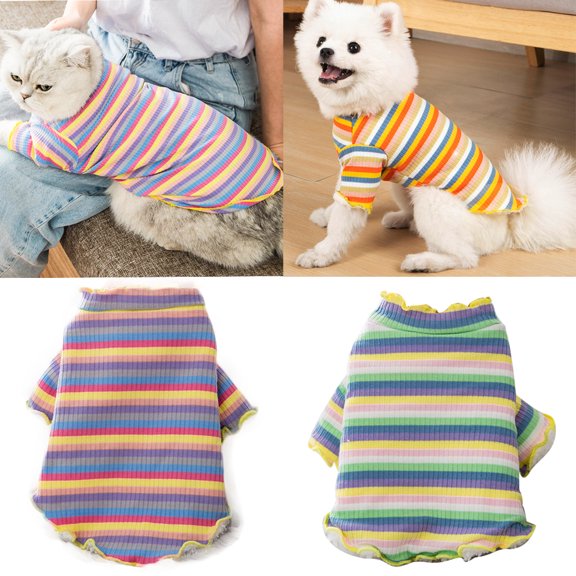 SPRING PARK Small Pet Faux Wool Stripe Pattern Jumper Winter Warm Clothes Dog Cat Puppy Cute Coat Sweater