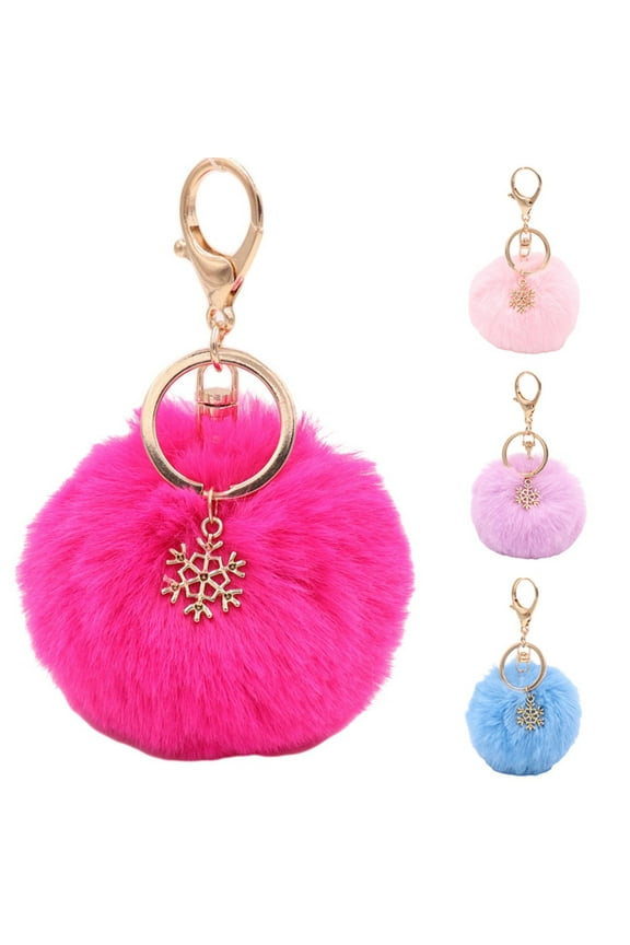 Snowflake Pompom Ball Keychain Keyring Car Key Ring Chain Charm Bag Pendant Decor