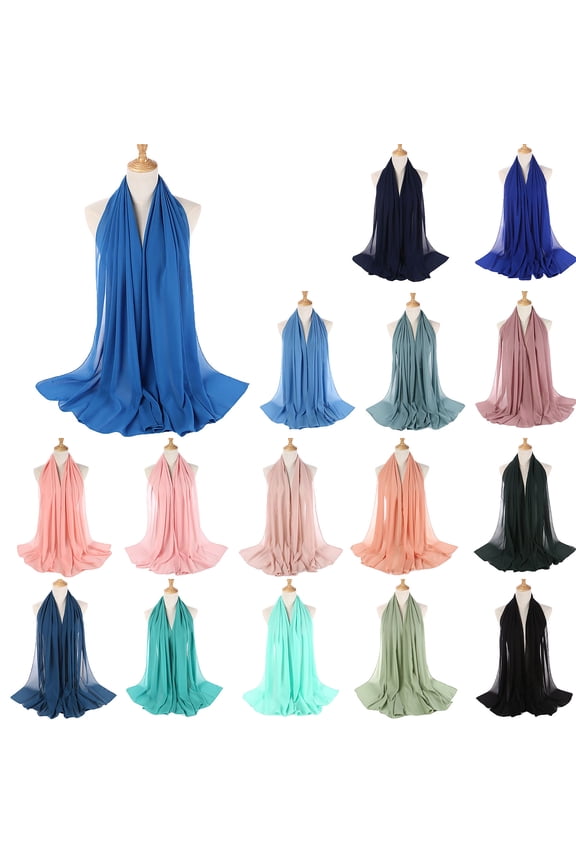 Soft Chiffon Scarf Plain Color Hijab Head Wrap Shawls Muslim Headscarf