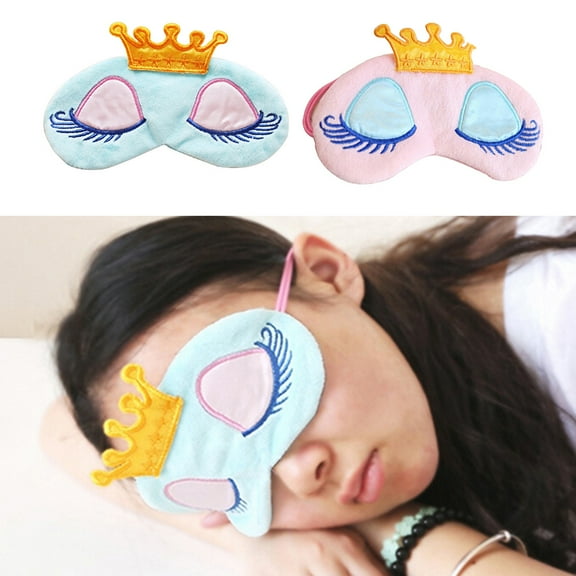 SPRING PARK Soft Plush Sleeping Mask Sleep Eye Mask Cartoon Princess Crown Sleep Mask Blindfold Eye Cover Eyeshade for Kids Girls Women Plane Travel Nap Night Sleeping