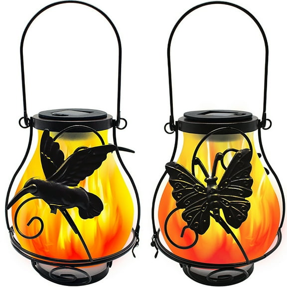 SPRING PARK Solar Lights Metal Solar Lantern Outdoor Hanging Lanterns Lighting Heavy Duty Solar Powered Waterproof LED Flame Lights for Garden Patio Pathway Deck Yard