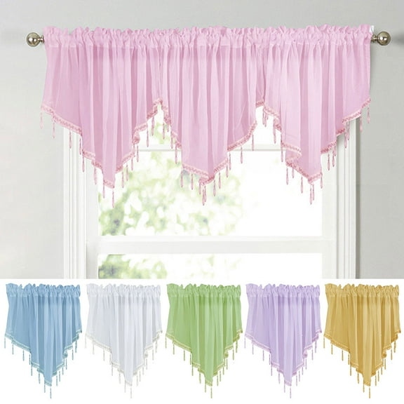 SPRING PARK Solid Color Shape Window Toppers Valances Semi Sheer Half Window Curtains for Bedroom Small Window Decor