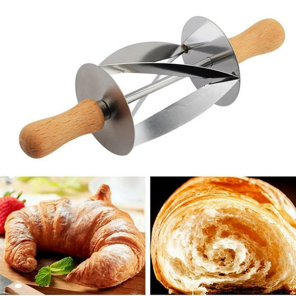 SPRING PARK Stainless Steel Croissant Cutter,Croissant Maker with Oak Handle for Making Croissant Bread Wheel Dough Pastry Wooden Handle Baking Kitchen Tool