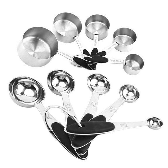 SPRING PARK Stainless Steel Metal Measuring Spoons Complete Set of 10pcs with Measurment Leveler Professional Measurer Scoops Ingredients Liquid or Dry Heavy Duty Solid
