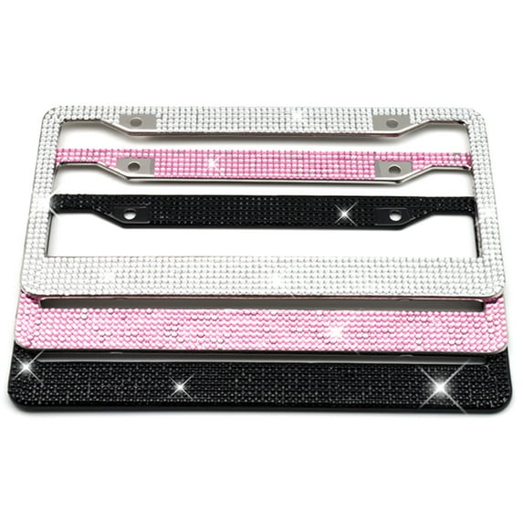 SPRING PARK Stainless Steel Rhinestones Glittering Car Auto License Plate Frame Tag Cover